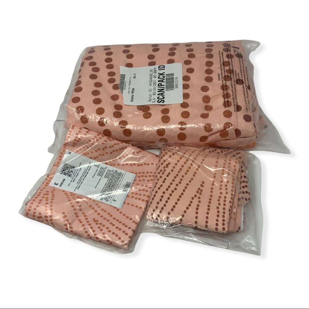 Microfiber Pink Polka Dot Duvet Cover & 2 Pillow Cases Queen Size NWT